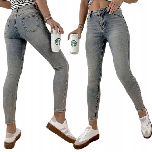 M Sara Spodnie Jeansy Damskie Vintage Modelujące Dopasowane Push Up Pasek