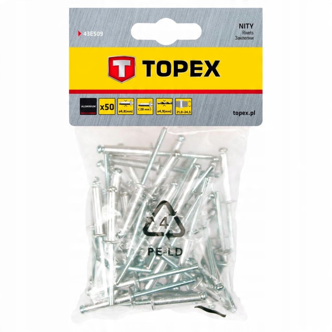 

Nity aluminiowe 4.8 x 28 mm, 50 szt. Topex 43E509