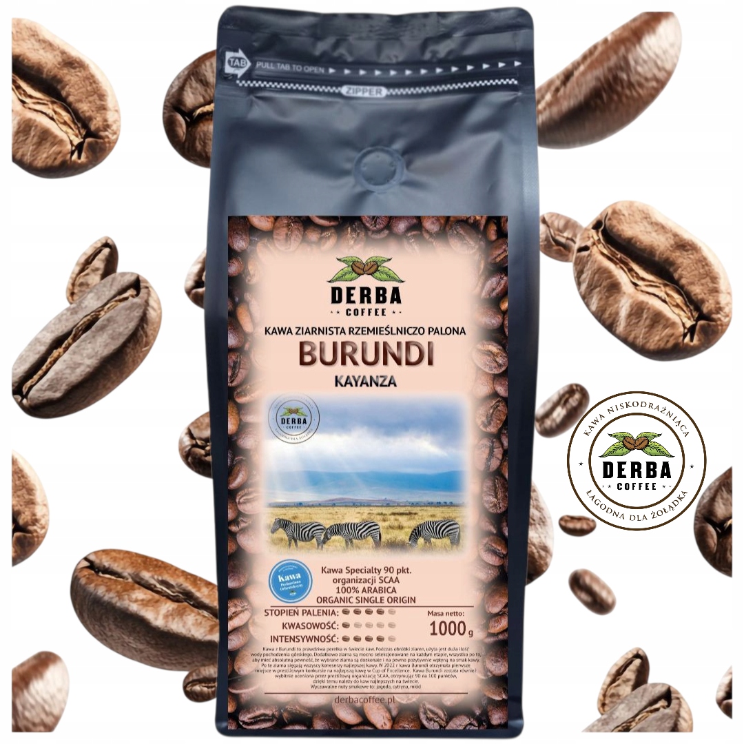 Kawa Burundi Niskodrażniąca 1kg ziarnista 100% Arabika Specialty