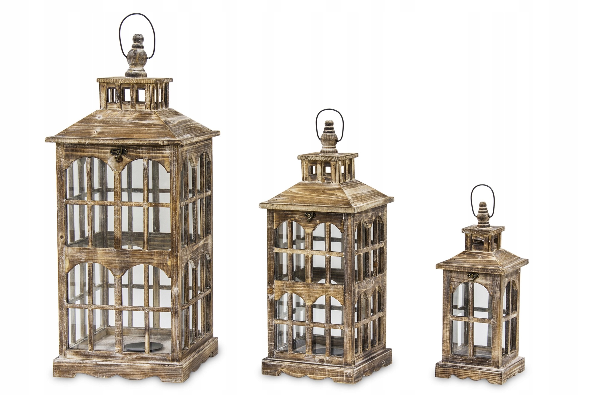 Lampion Drewniany Brązowy Ogrodowy Na Taras Vintage Loft Latarnia Komplet