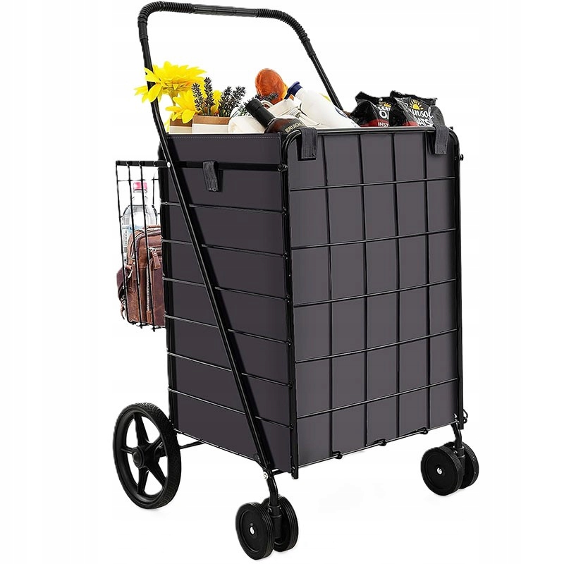 Skládací nákupní vozík UB21158ELFR, objem 120 l, nosnost 40 kg, černý