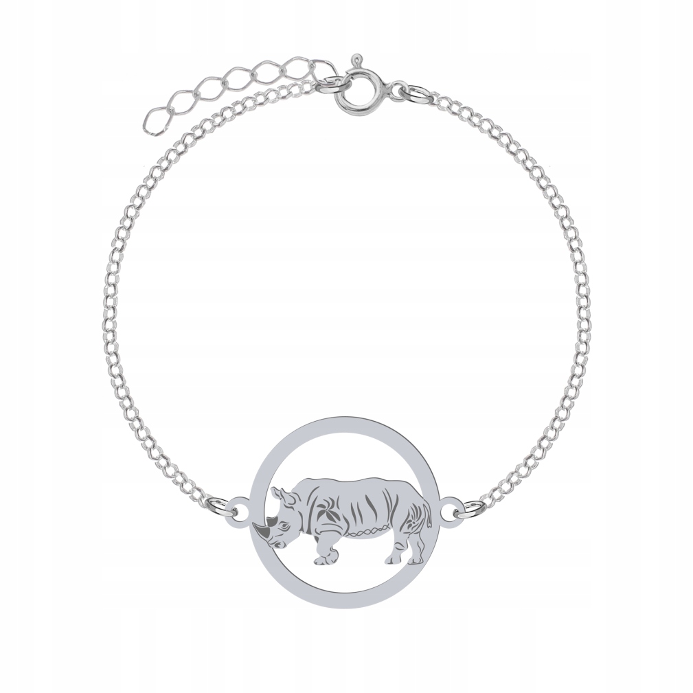 Stříbrný náramek s nosorožcem 925 Dárek Šperky Žena Gravírování