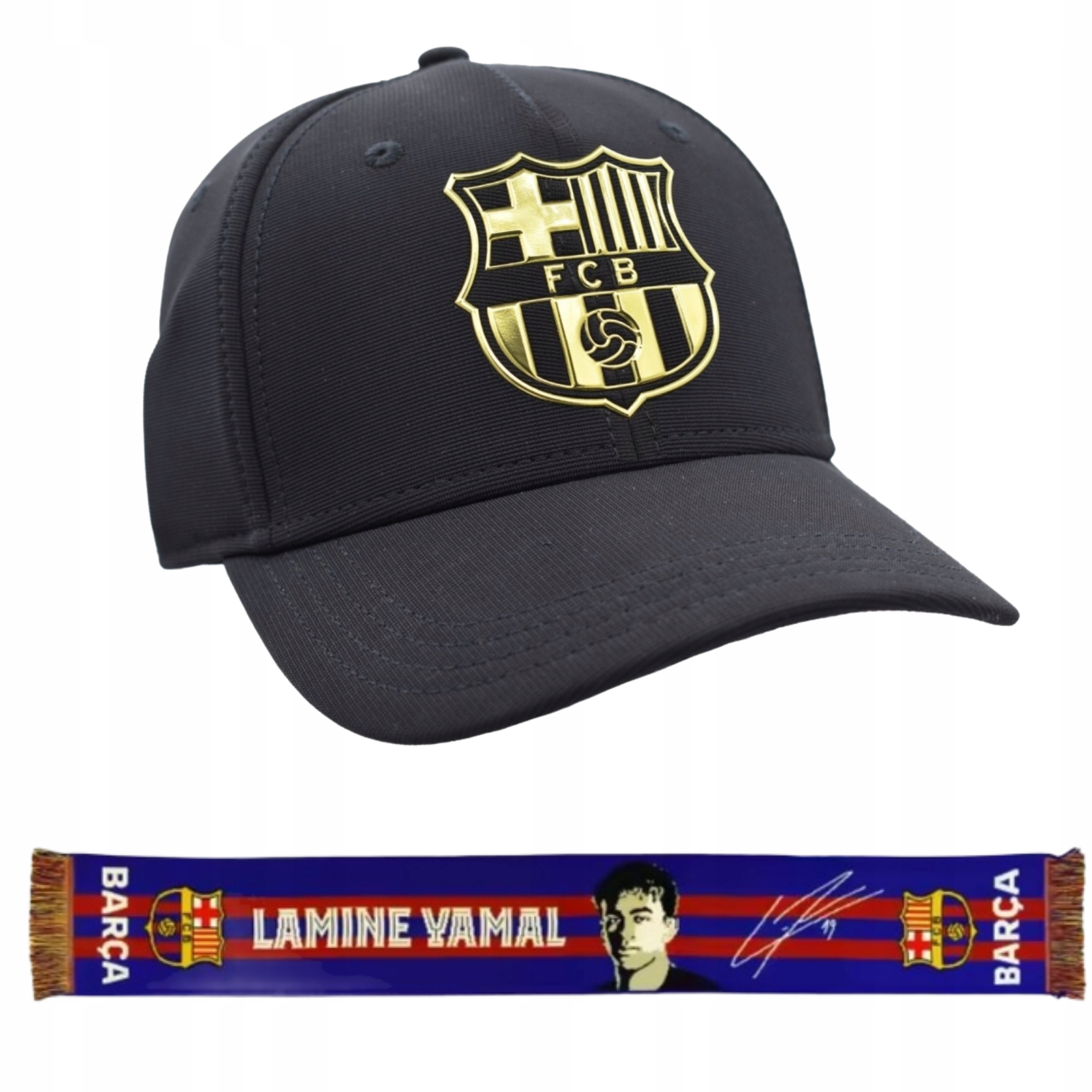 Černá čepice s kšiltem Junior a šálou Lamine Yamal Fc Barcelona 2v1