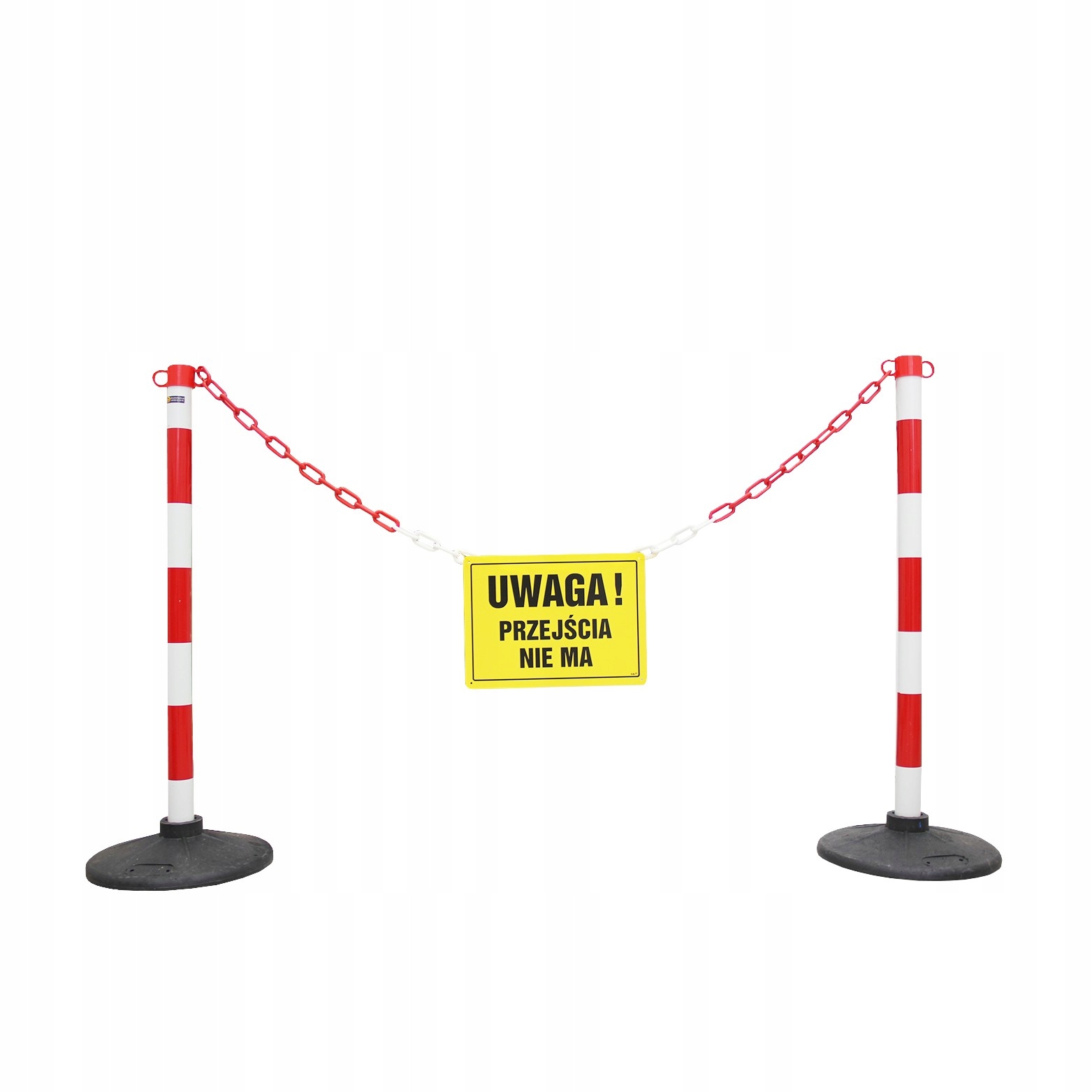 2x Słupek B-CZ z tabliczką Uwaga! Przejścia nie ma