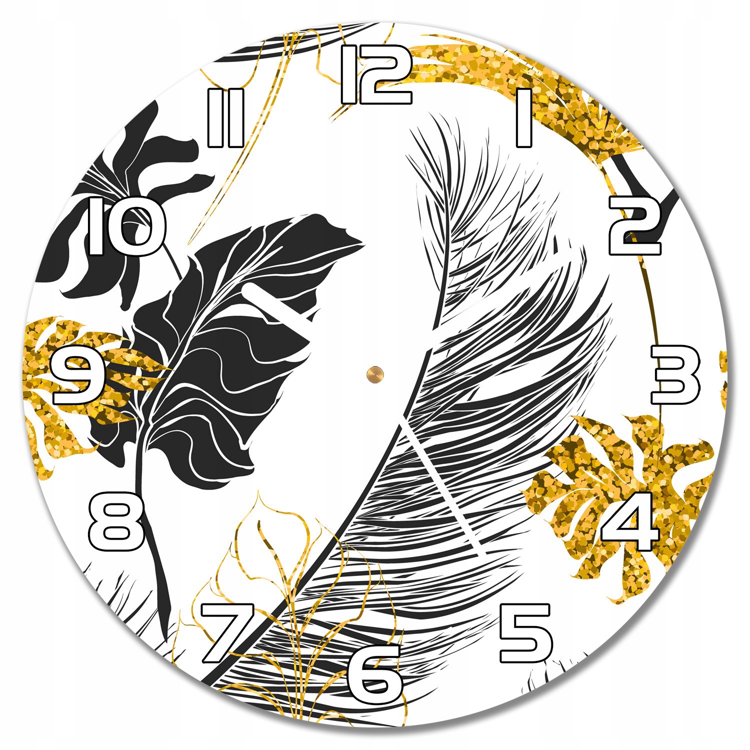 

Cichy zegar ścienny Złote tropikalne liście f30