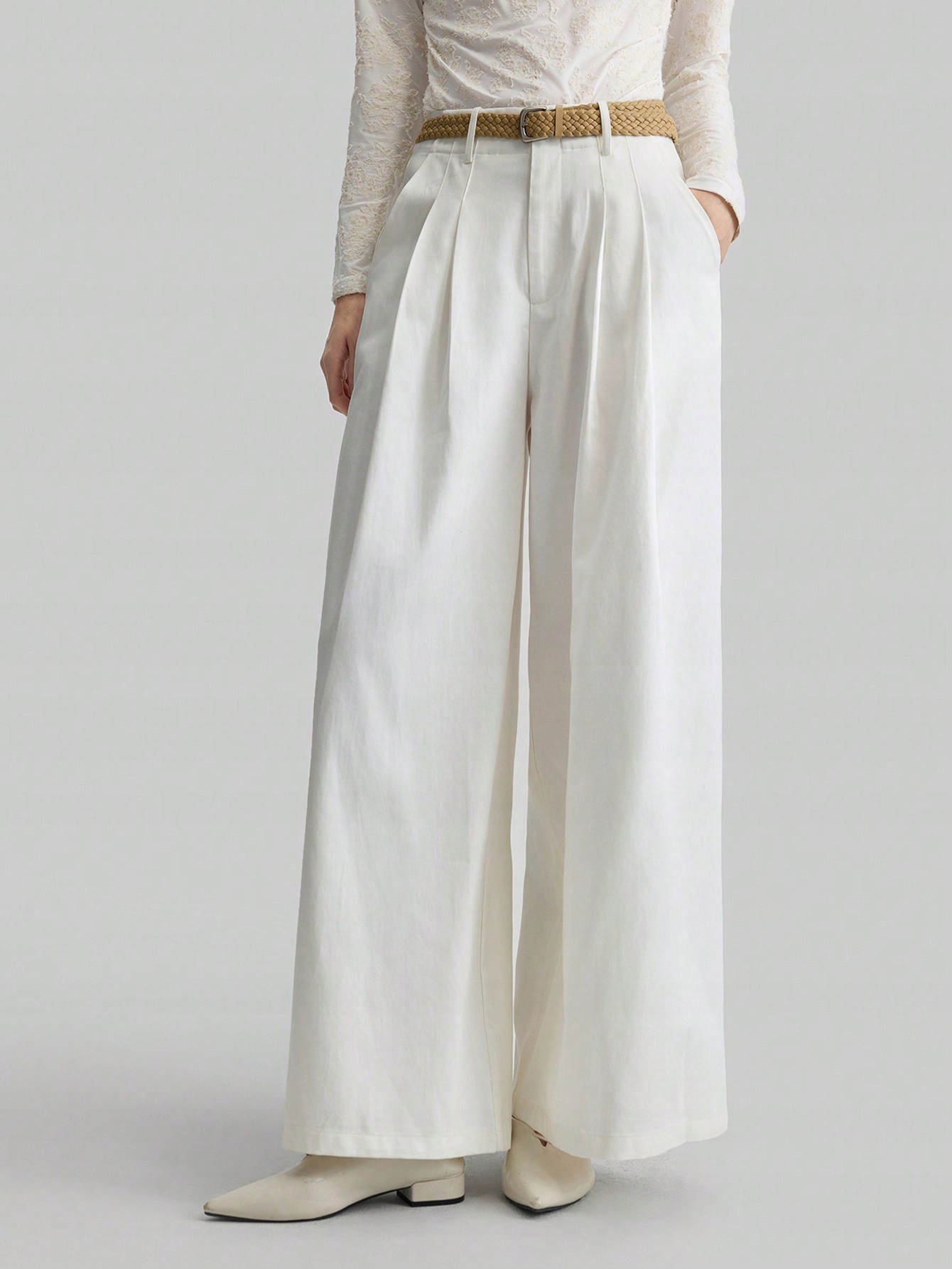 Elegantní Společenské Kalhoty S Širokými Nohavicemi, Bílé Shein, Velikost 38