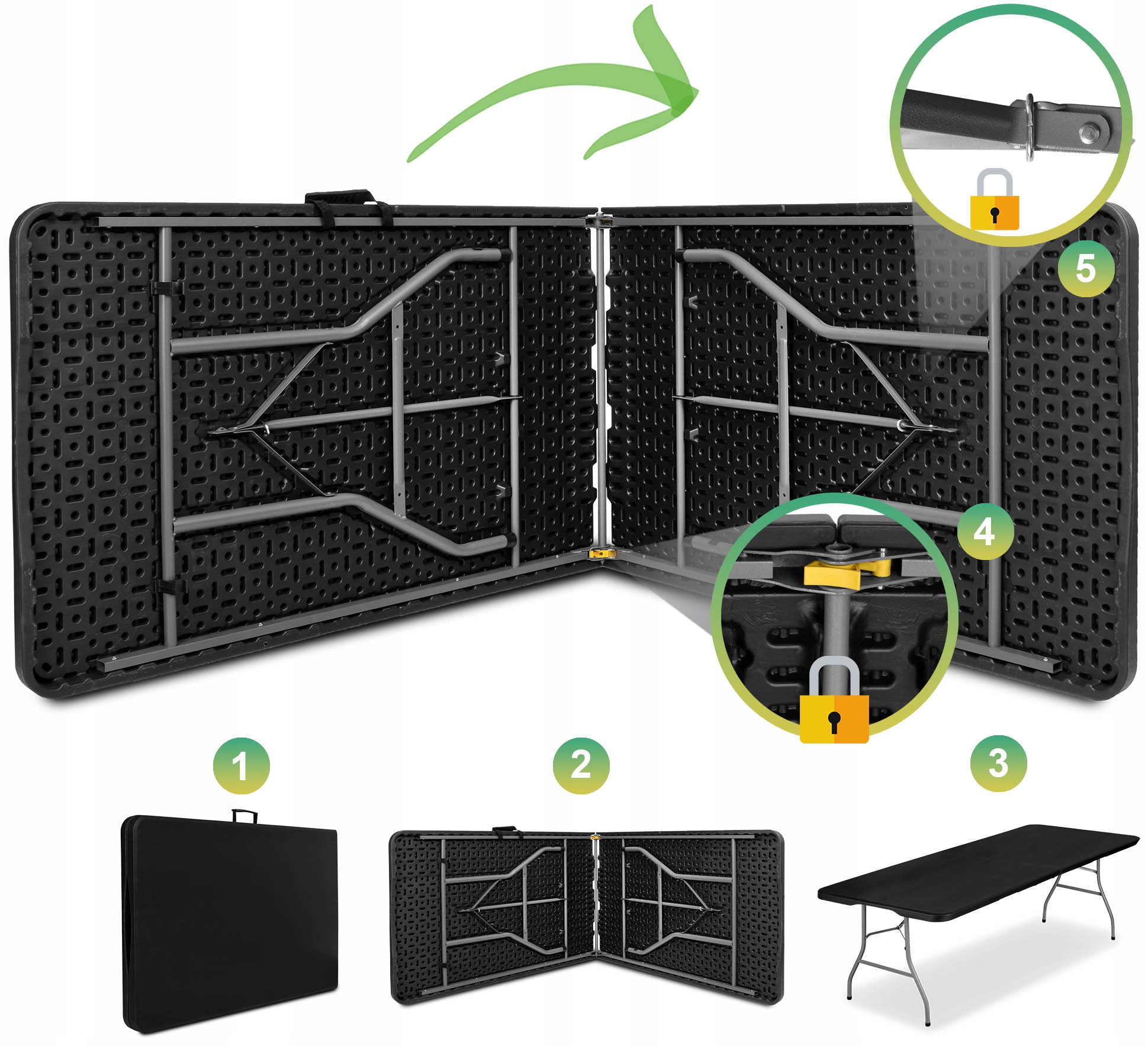 STÓŁ SKŁADANY CATERINGOWY BANKIETOWY IMPREZOWY OGRODOWY WALIZKA CZARNY 240 Rodzaj stół