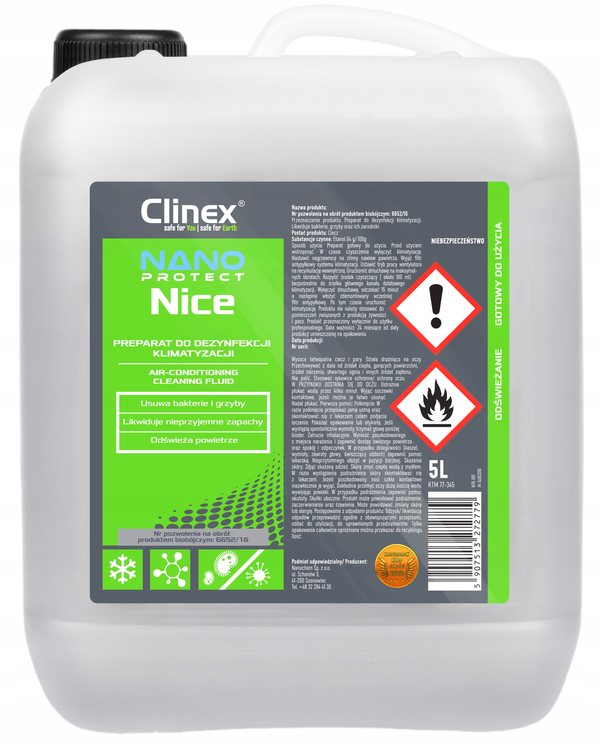 

Clinex Nano Protect Odgrzybiacz Klimatyzacji 5L