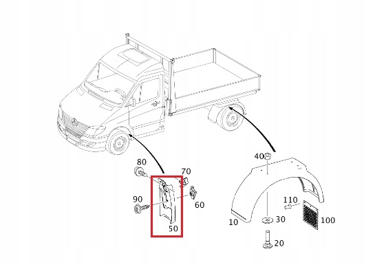MERCEDES SPRINTER 906 Chlapacz przednich kół prawy OE Stan opakowania oryginalne