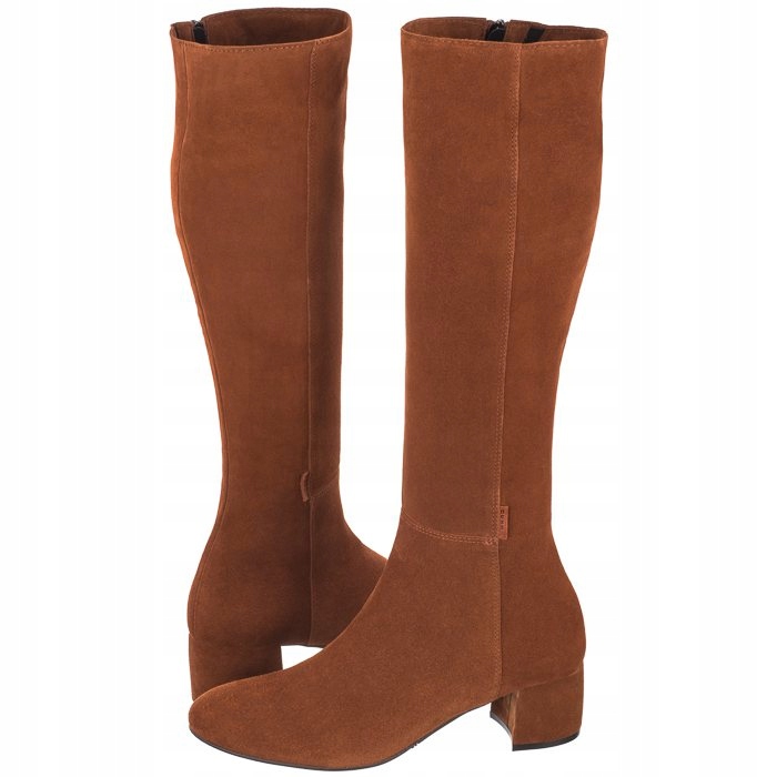 Dámské kožené kozačky na podpatku Nessi Hnědé 880/N