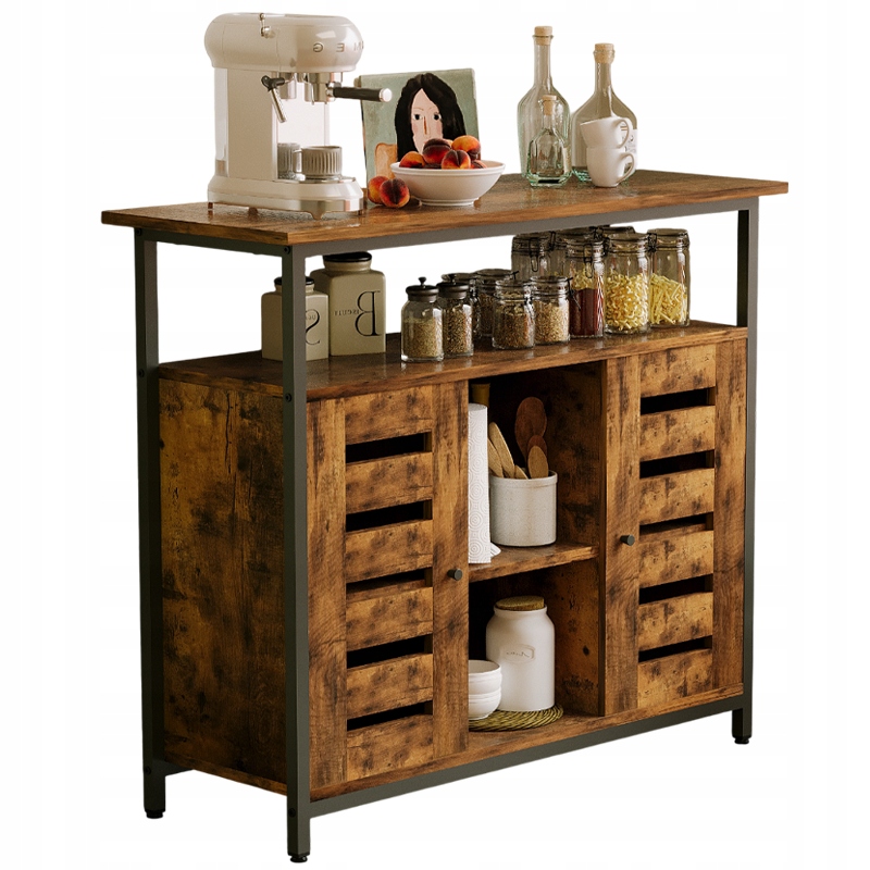 Kredens Bočná Skrinka S Otvorenými Policami Komoda Hnedá Kuchyňa Retro Loft