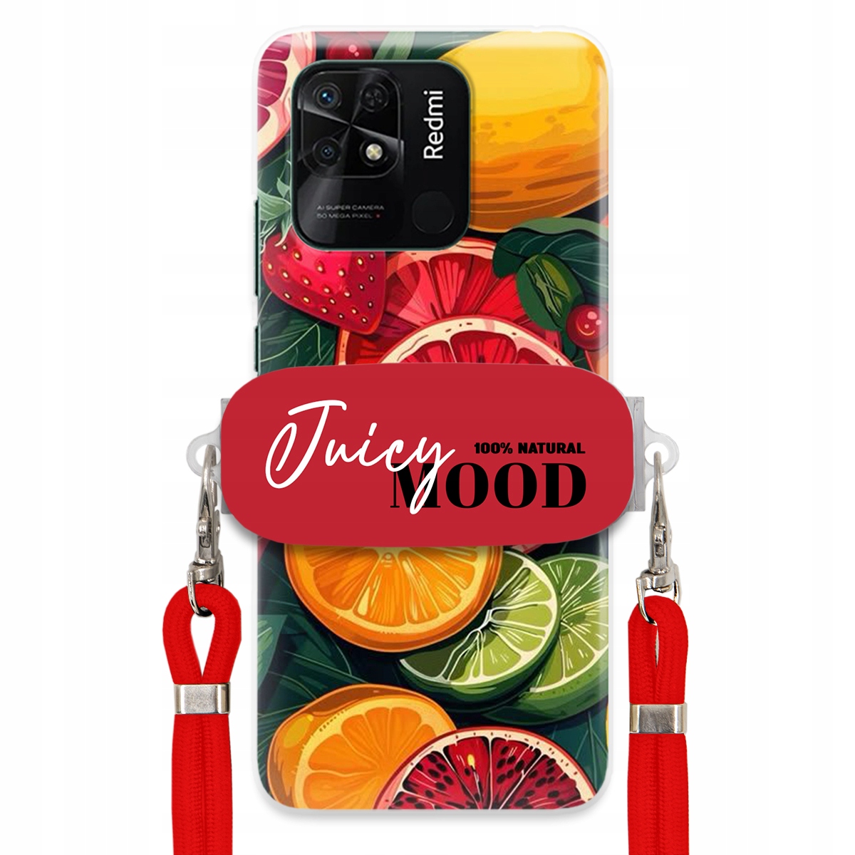 Puzdro pre Xiaomi Redmi 10C 4G Červené vodítko držiak Fruit Ovocie Juice Mood