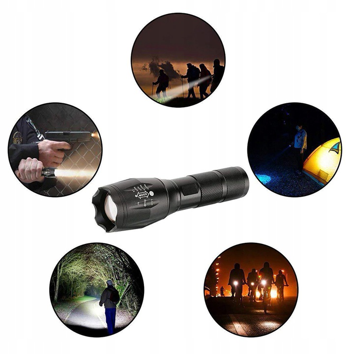 LATARKA LED CREE XML-T6 - ZOOM - ZESTAW W PUDEŁKU Kolor dominujący czarny