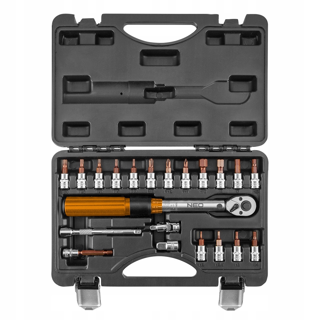 Klucz dynamometryczny dwukierunkowy 1/4", 5 25 Nm, zestaw 21 szt.