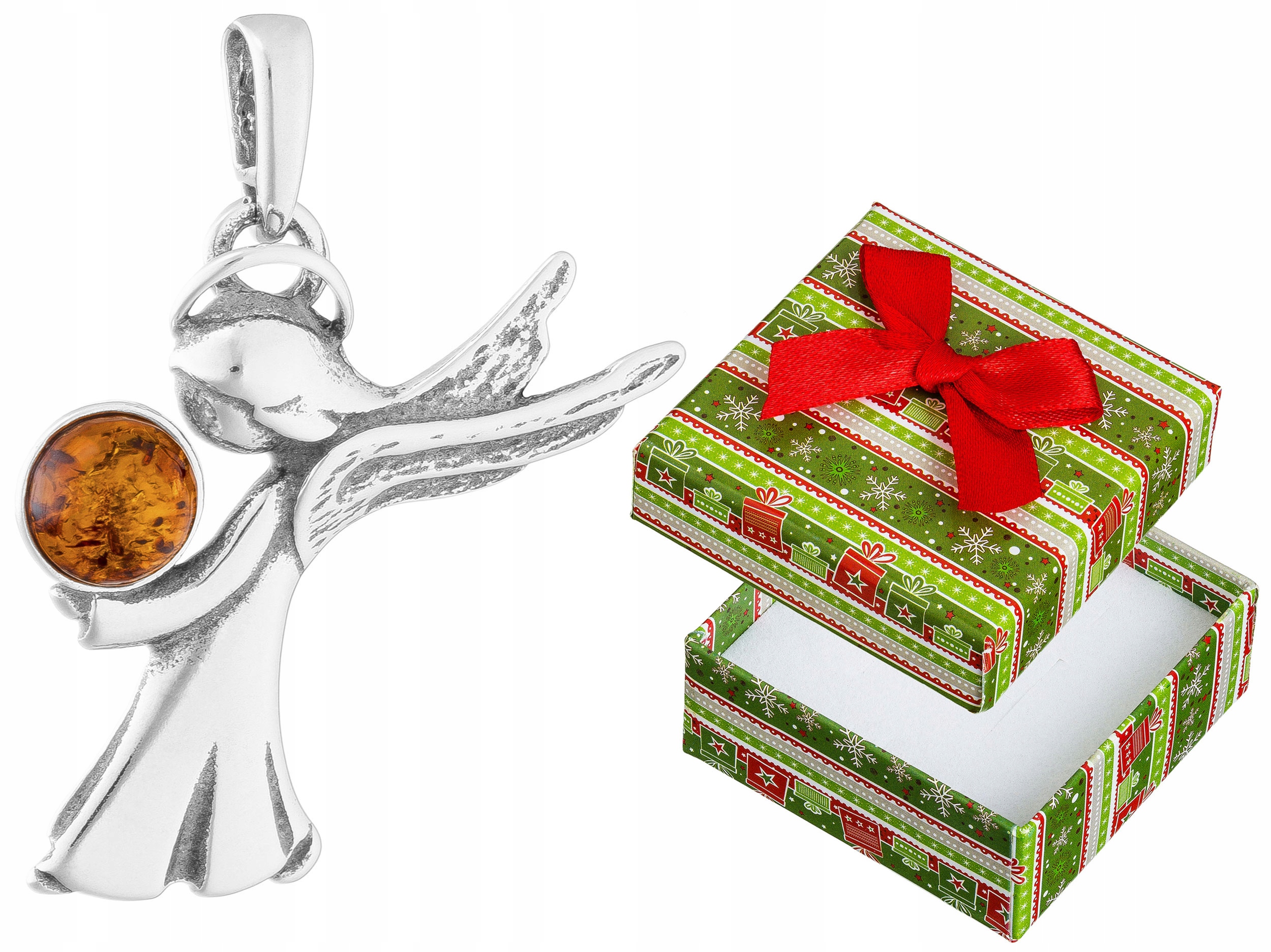 Stříbrný přívěsek Anděl s jantarem Oxidovaný Stříbrný Přívěsek Anděl