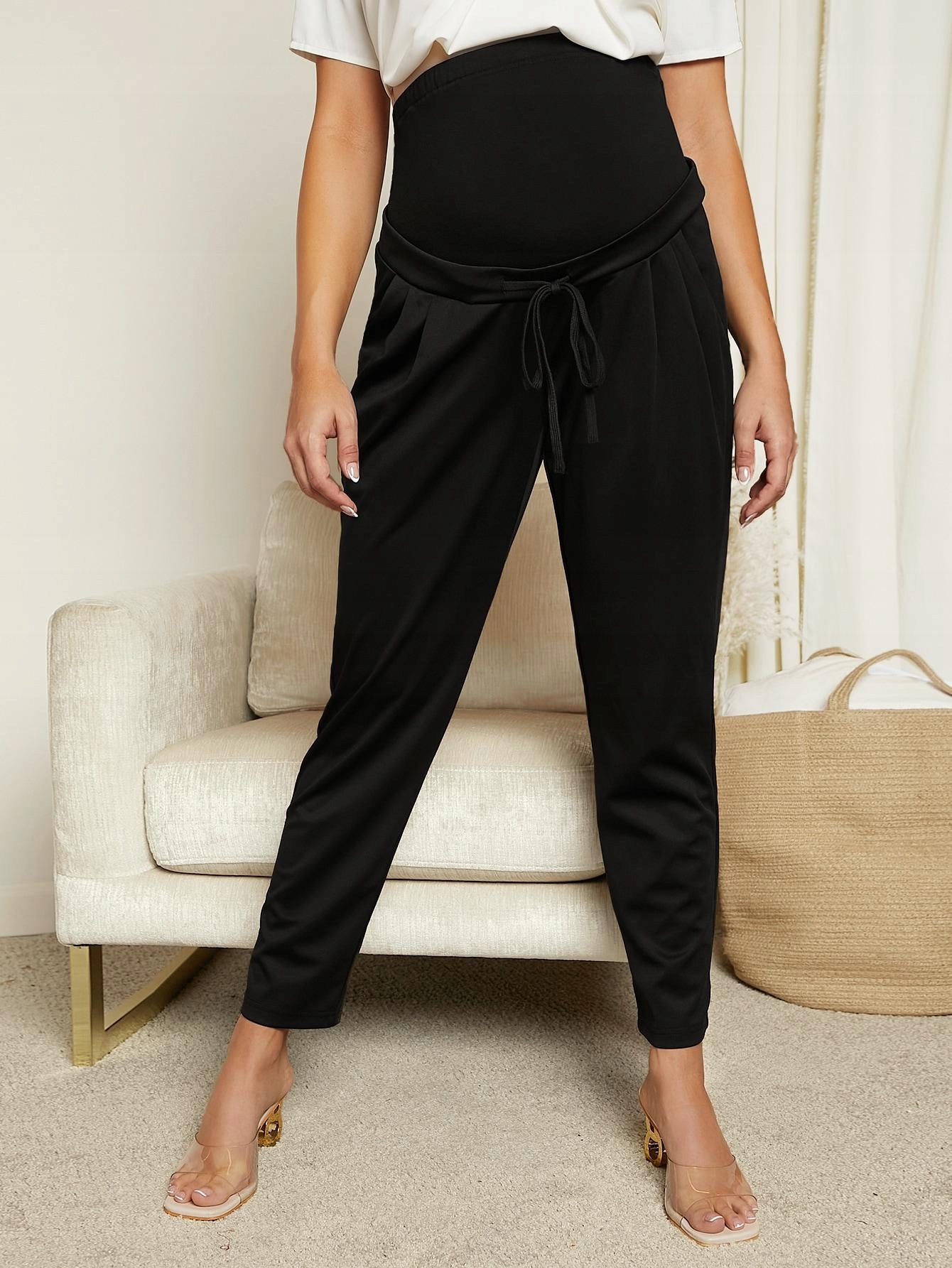 CZARNE GŁADKIE KLASYCZNE SPODNIE CIĄŻOWE DŁUGIE KIESZENIE SHEIN 46