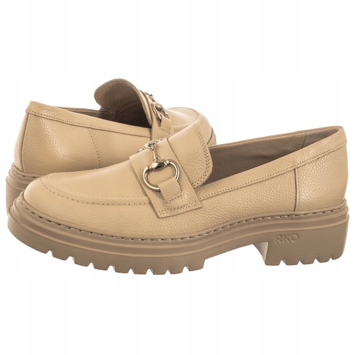 Buty Półbuty Mokasyny Skórzane Damskie Ryłko Beżowe C2R39_BX _JE8F