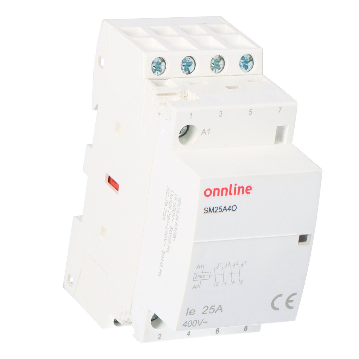 Modulární stykač kontaktů 4NO I=25A napětí cívky U=230V Ac 2 moduly Onnline