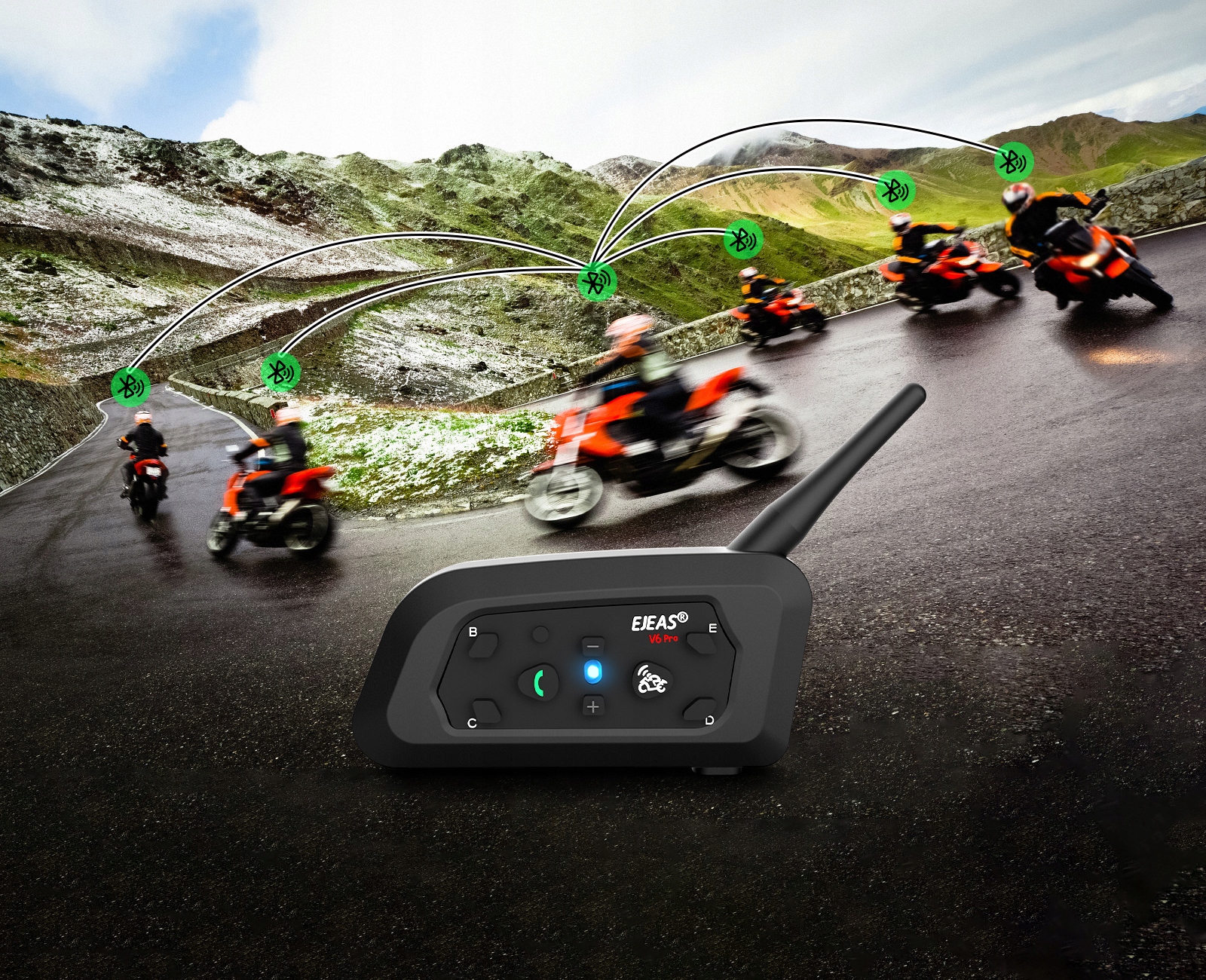 2X INTERKOM INTERCOM MOTOCYKLOWY EJEAS V6 PRO+ NOWA WERSJA 2024 IP67 1200M Montaż bazy na zaczep