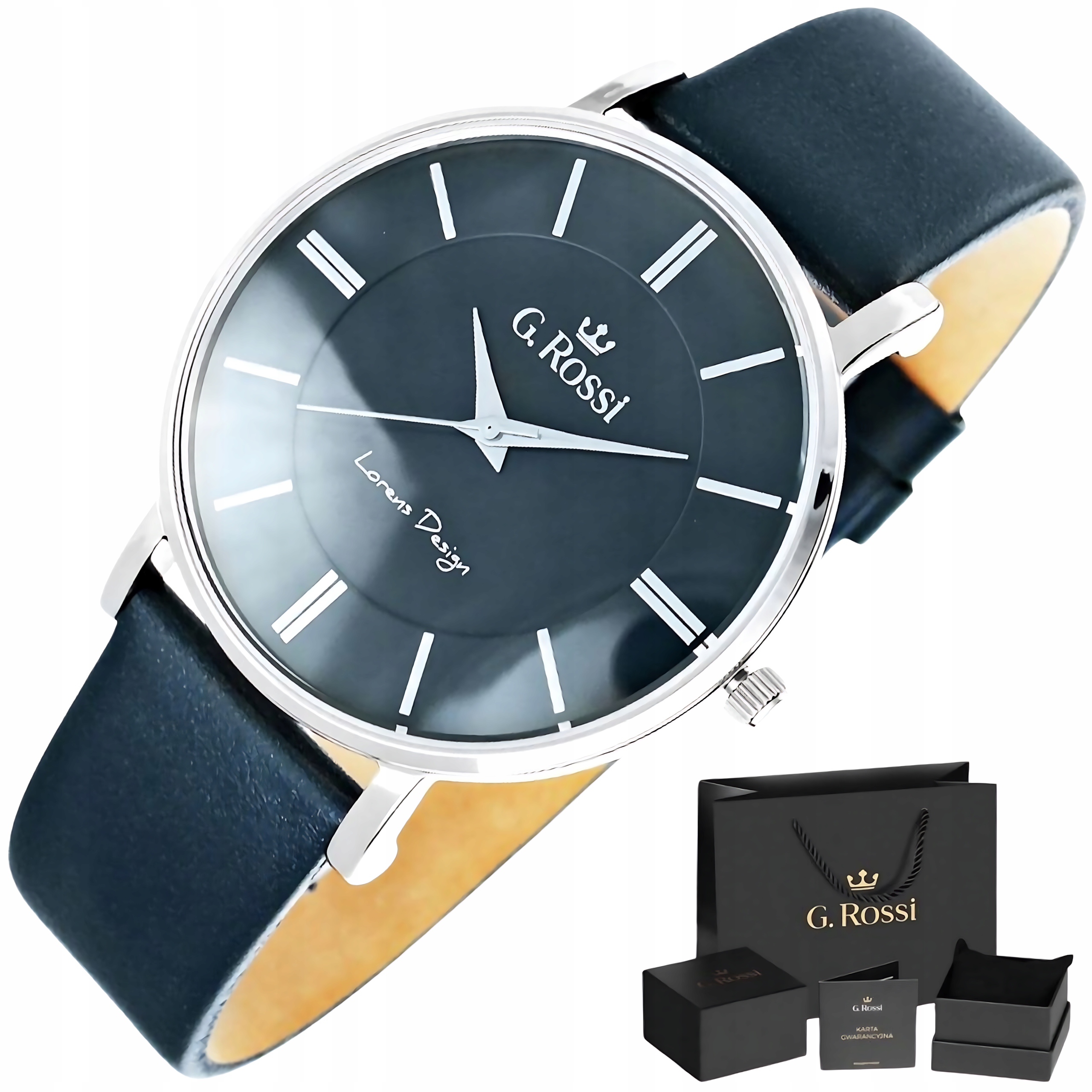 Pánské Hodinky G.Rossi 10401A-6F1 Gentleman Modrý kožený řemínek Klasika