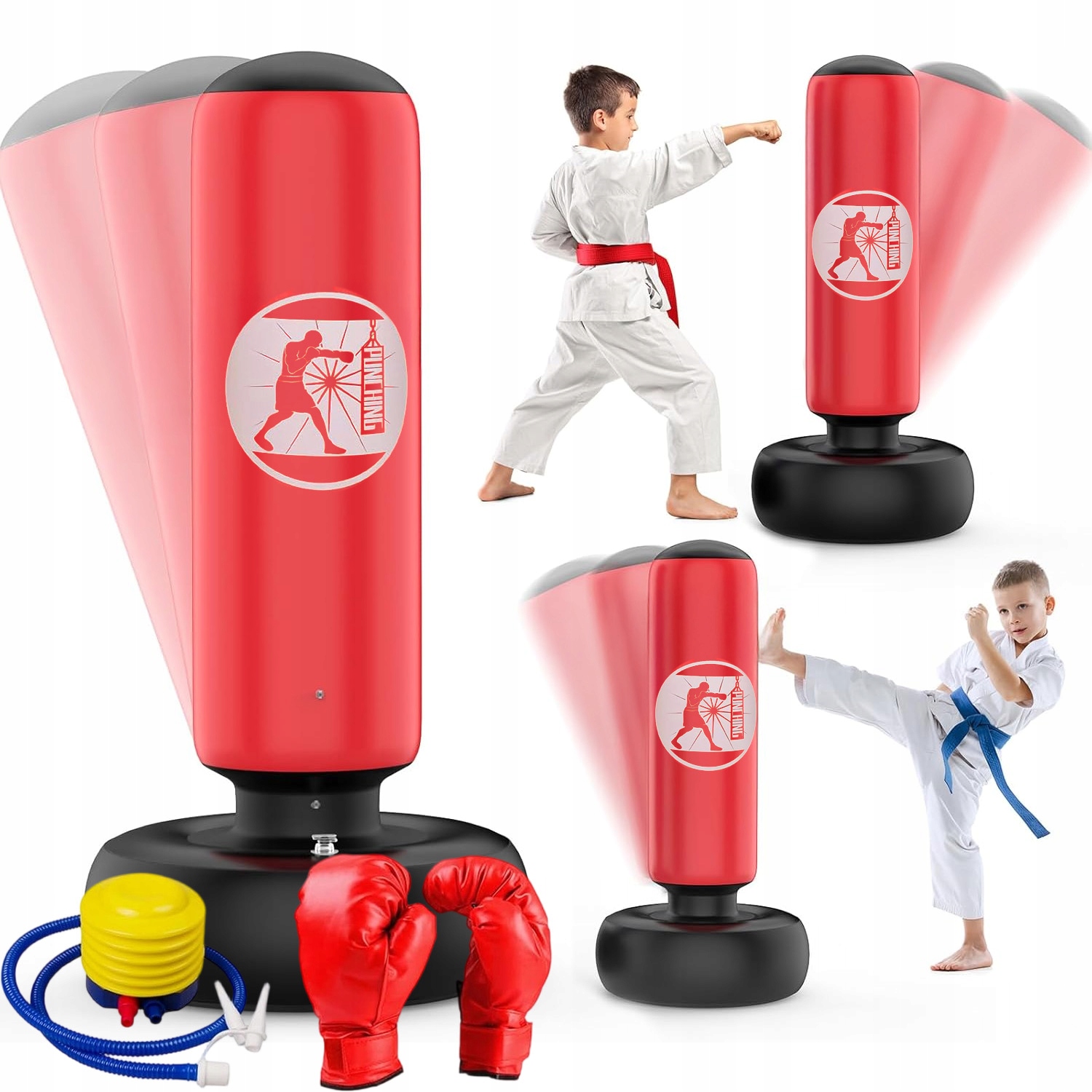Nafukovací Boxovací Pytel 160 CM Stojící Trénink Děti Dospělí S Rukavicí
