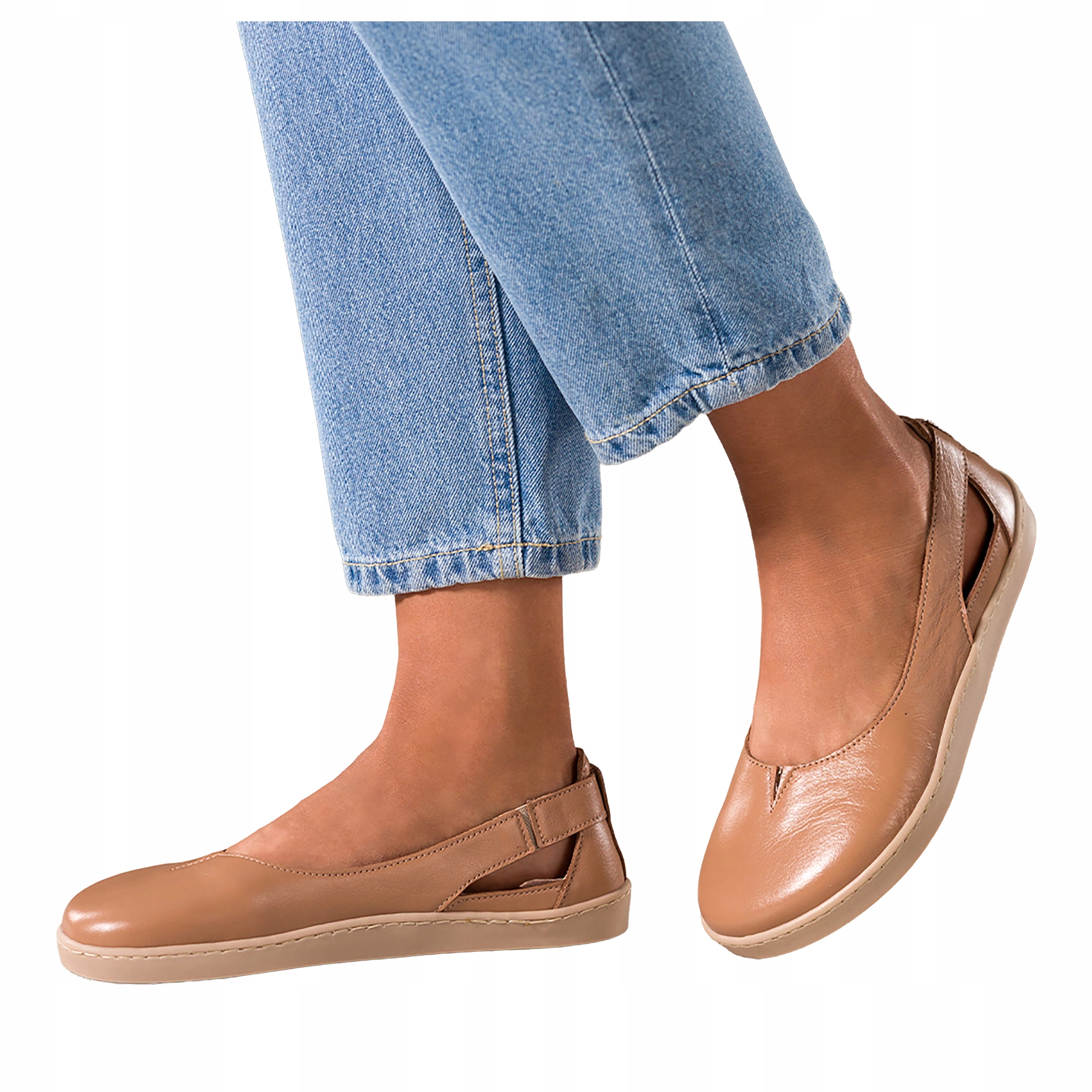 Baleríny Béžové Dámské Kožené Barefoot Široké Elastické Modní r 39