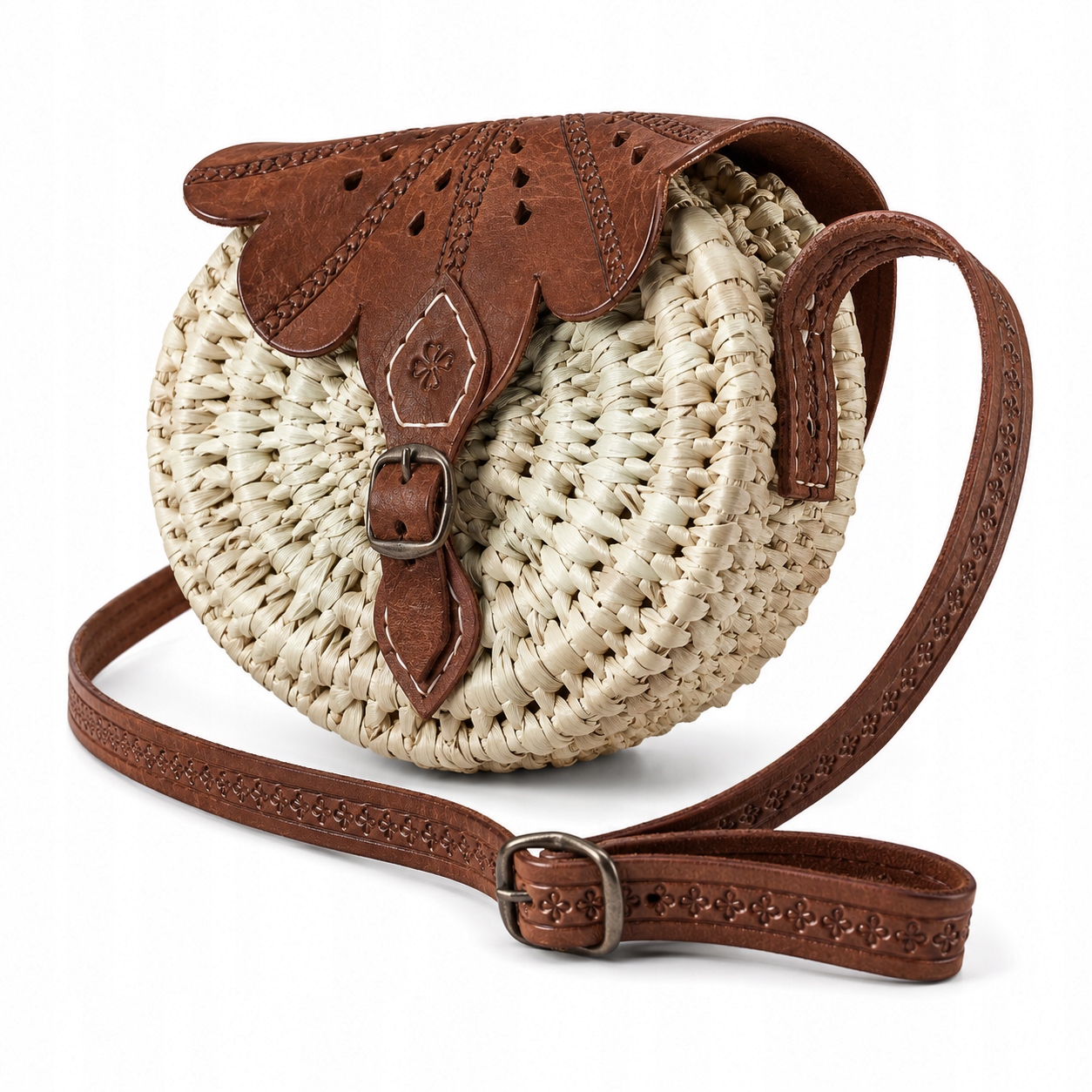 Marocká dámská kabelka kulatá hnědá Handmade Boho