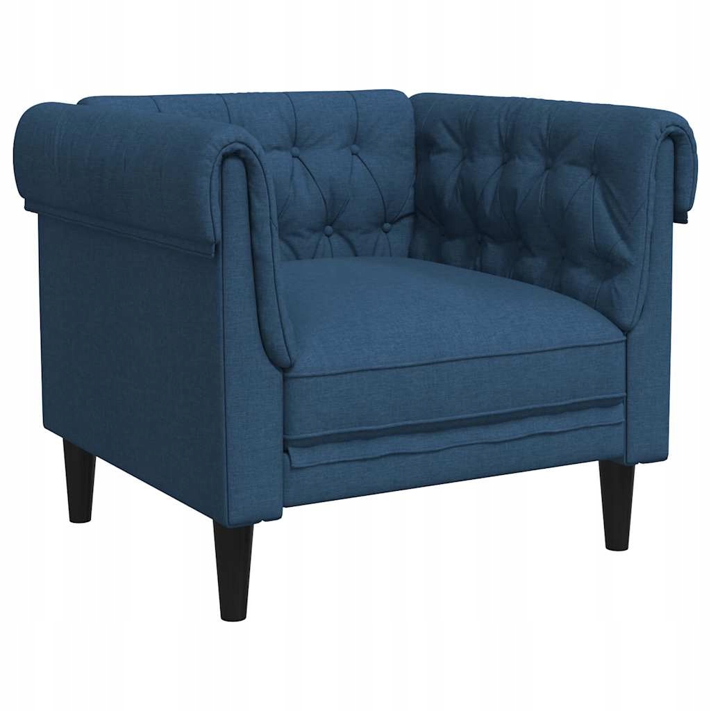 Fotel Chesterfield, niebieski, obity tkaniną