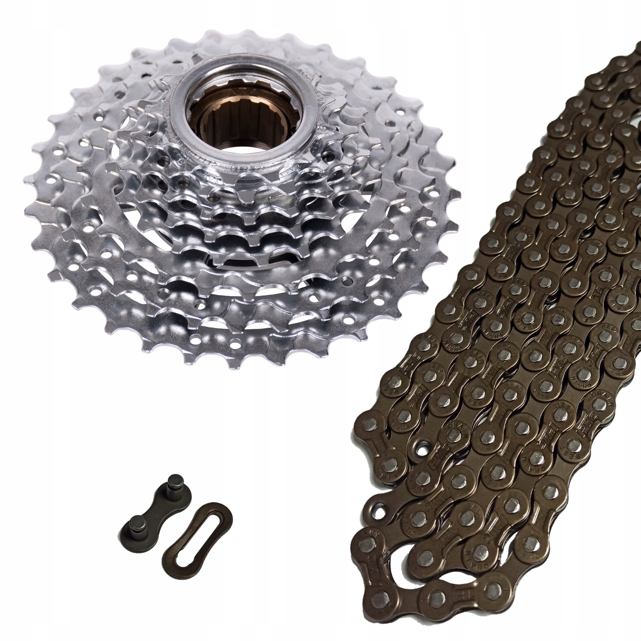 KOMPLET WOLNOBIEG ATA 8-rzędowy 13-32T + ŁAŃCUCH PYC + SPINKA ZESTAW