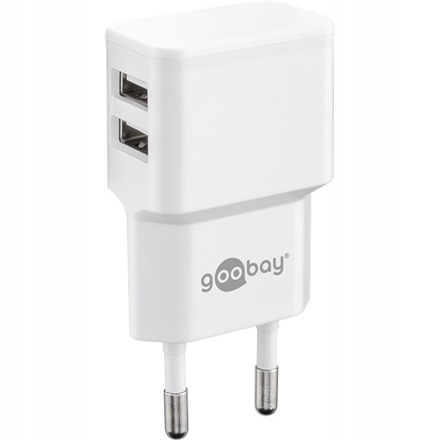Ładowarka Goobay Dual Usb, 12W, Europlug, Biała, 2.4A, 2 porty Usb