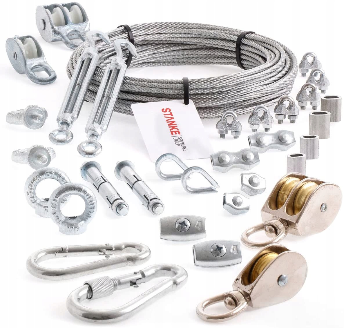 Zestaw lin do namiotu 50m stalowe kausze zaciski Materiał stalowa