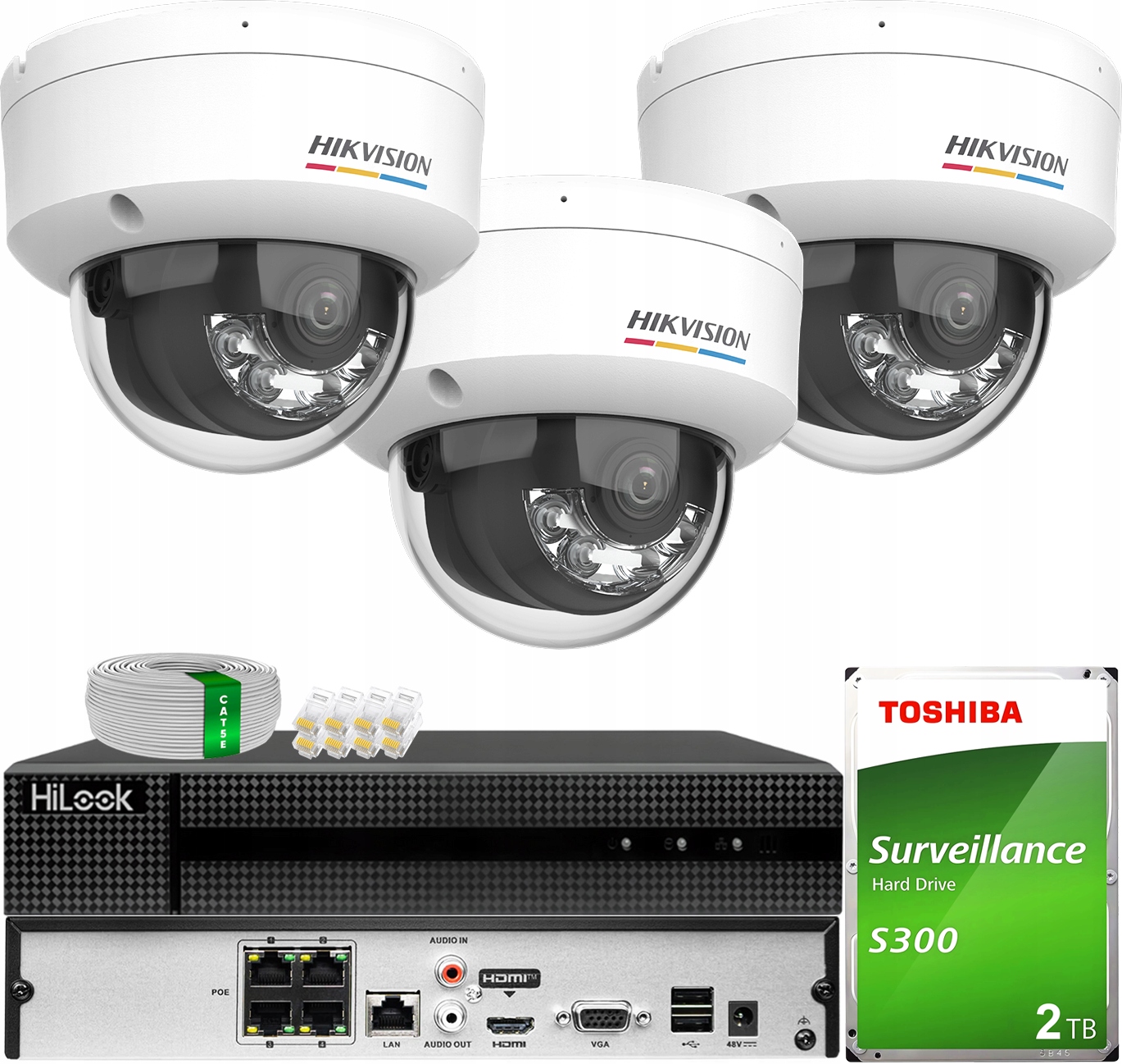 Monitorování s 3 Ip Kamerami 6MPX Smart Hybrid ColorVu Hikvision Disk 2TB