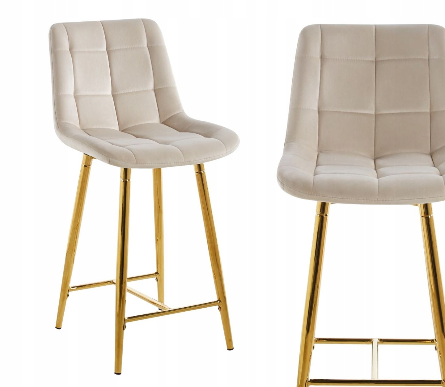 Barová Židle 61 cm velvet béžový čalounění velur rám kov zlatý