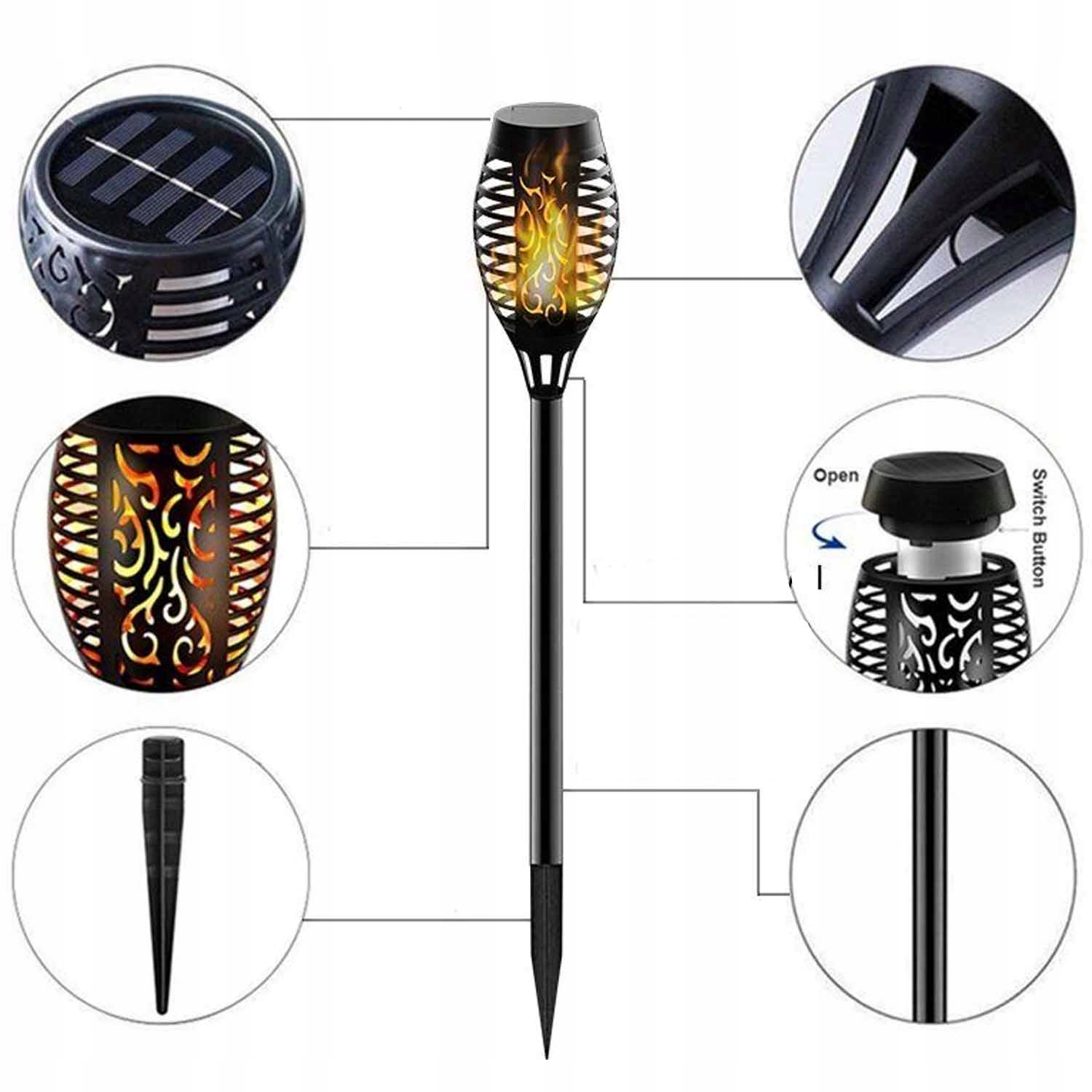 4 x LAMPA SOLARNA POCHODNIA LED WBIJANA SŁUPEK EFEKT PŁOMIEŃ LATARNIA OGIEŃ EAN (GTIN) 0889997418384