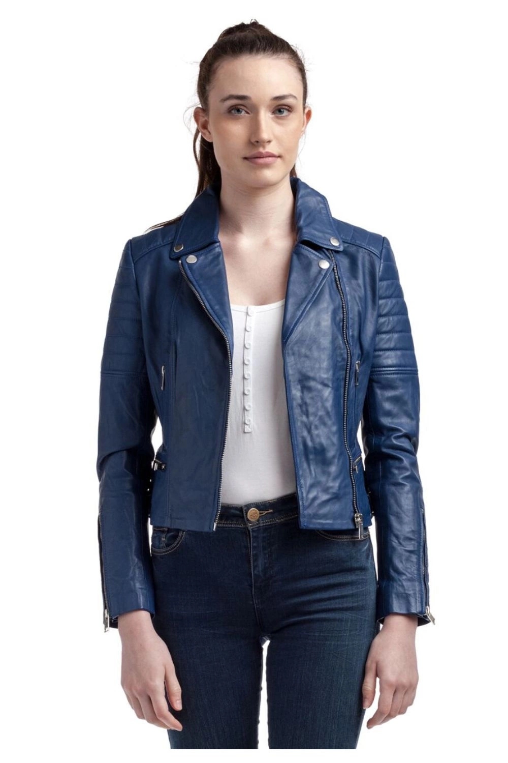 Kožená bunda Le Temps Des Cerises dámská modrá vel. XL