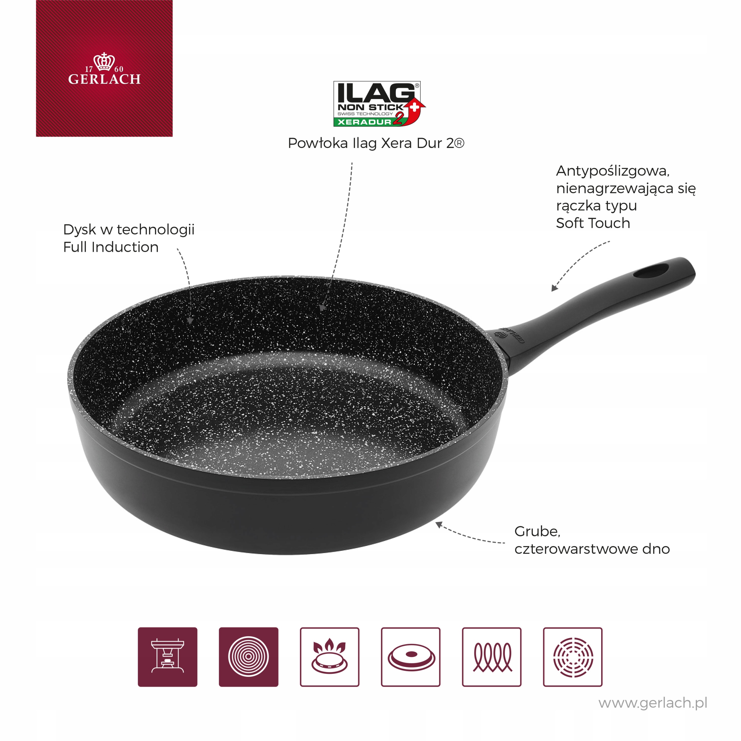 Sada 3 x panvice 20/24/28 cm GRANITEX komplet indukcia plyn GERLACH Povrch non-stick (nepriľnavý)