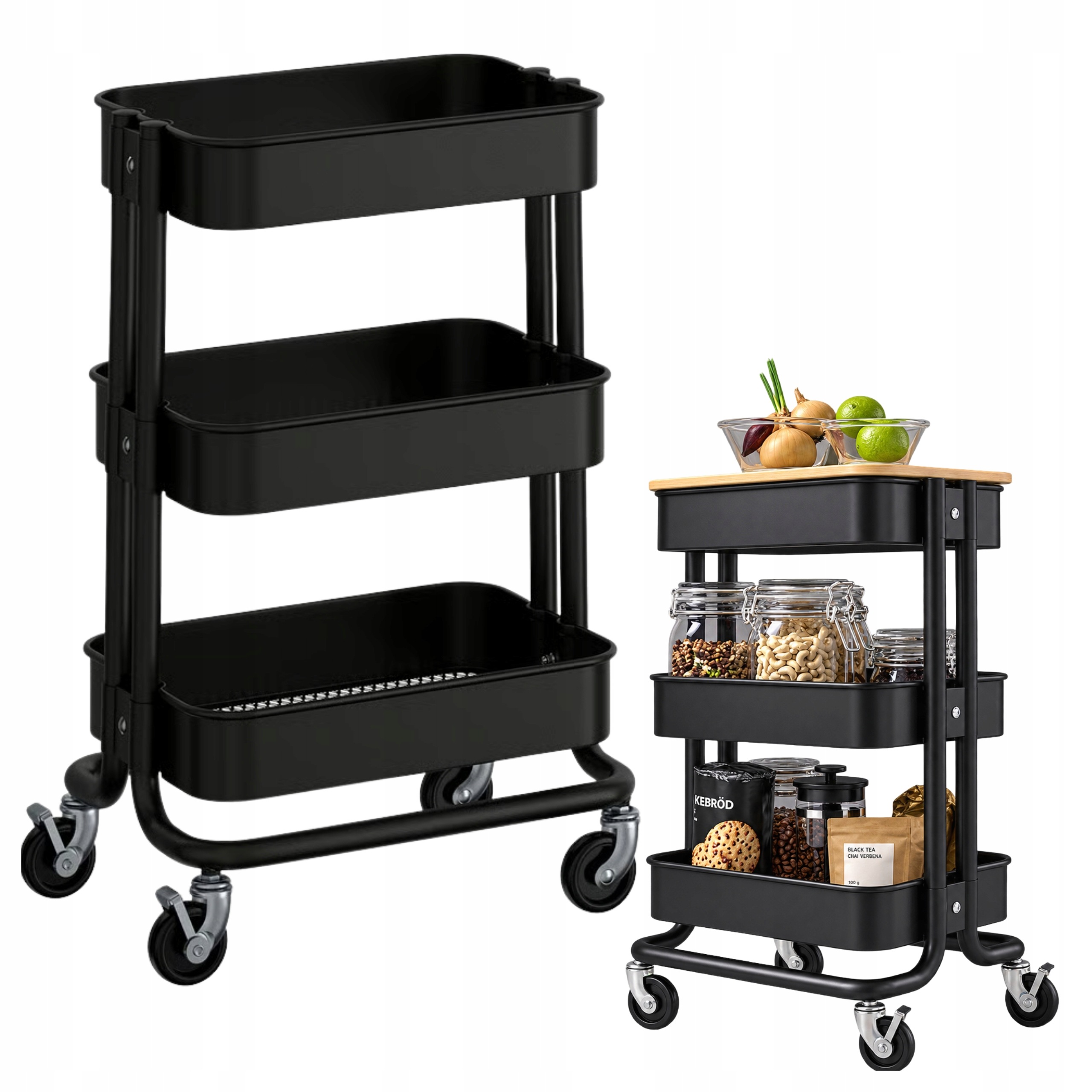 Kuchyňský vozík Ikea Raskog kovový 3 police na kolečkách Černý 28x38x61 cm