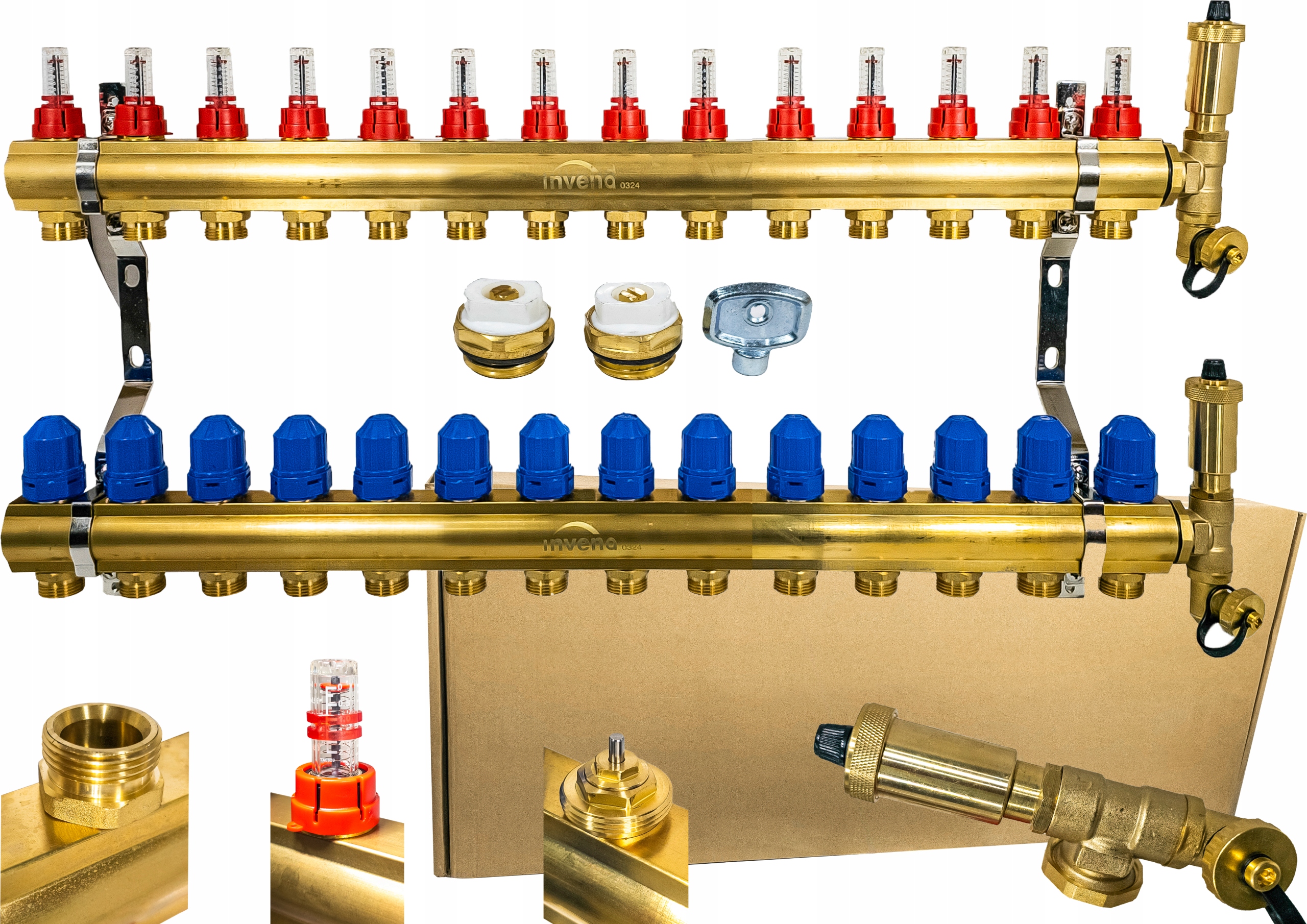 Podlahový Rozdělovač Podlahového Vytápění 14 Obvodová Mosazná Sekce So