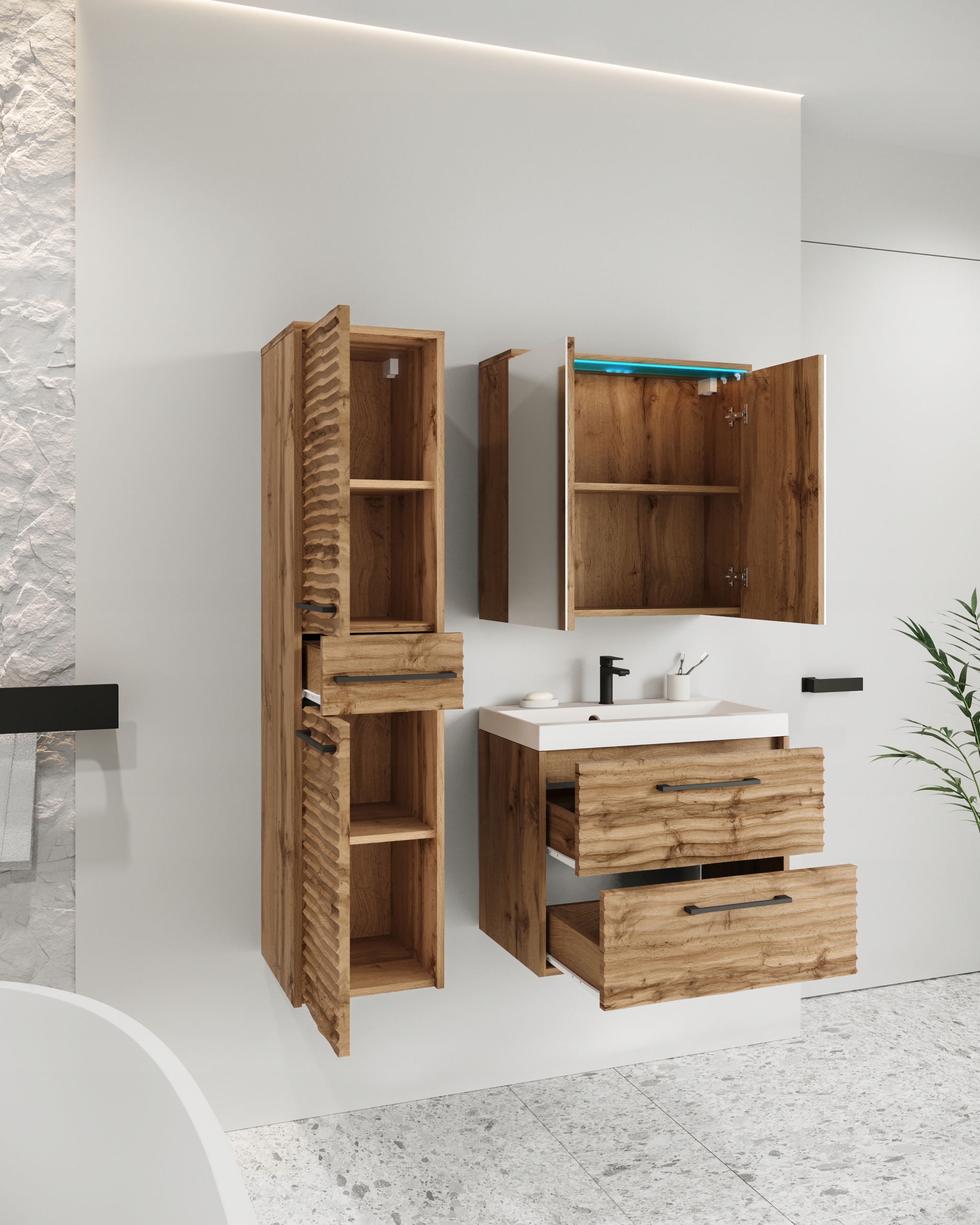 Meble łazienkowe Canada 01 DĄB WOTAN FALA MDF Kod producenta CAN01WWM4