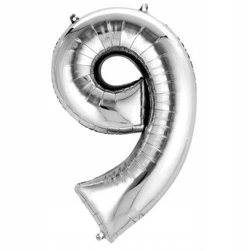 

Balon foliowy srebrny cyfra 9 na urodziny XXL