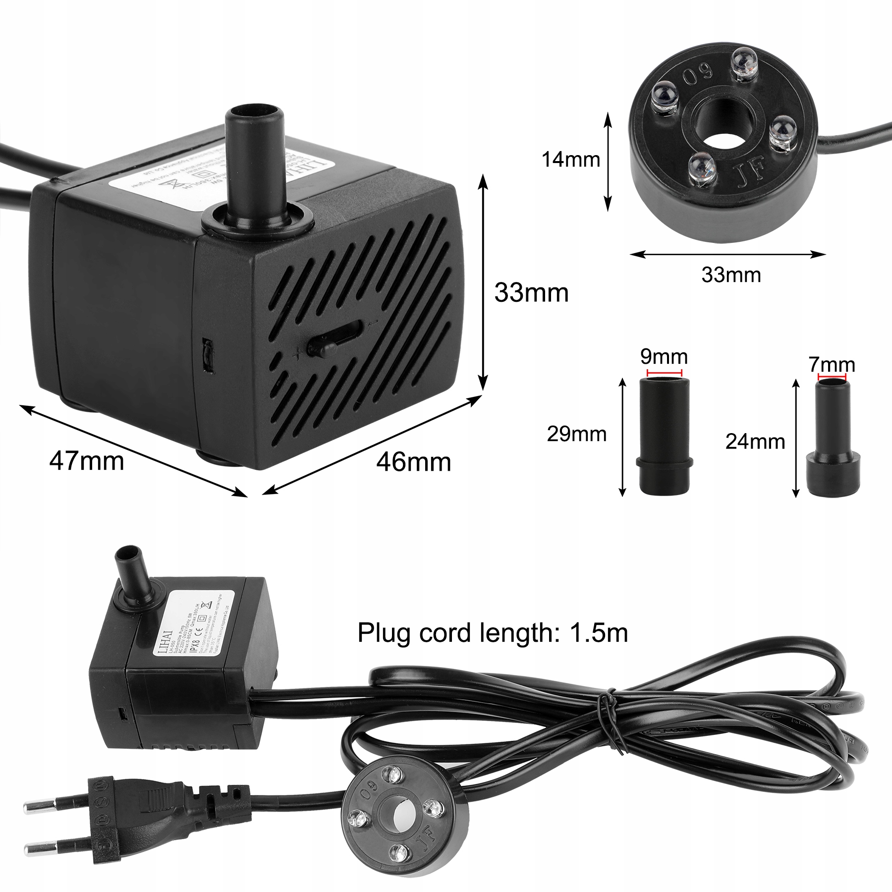 MINI POMPA DO FONTANNY OGRODOWEJ DOMOWEJ 5W 350l/h Z 4 LED Rodzaj dekoracja