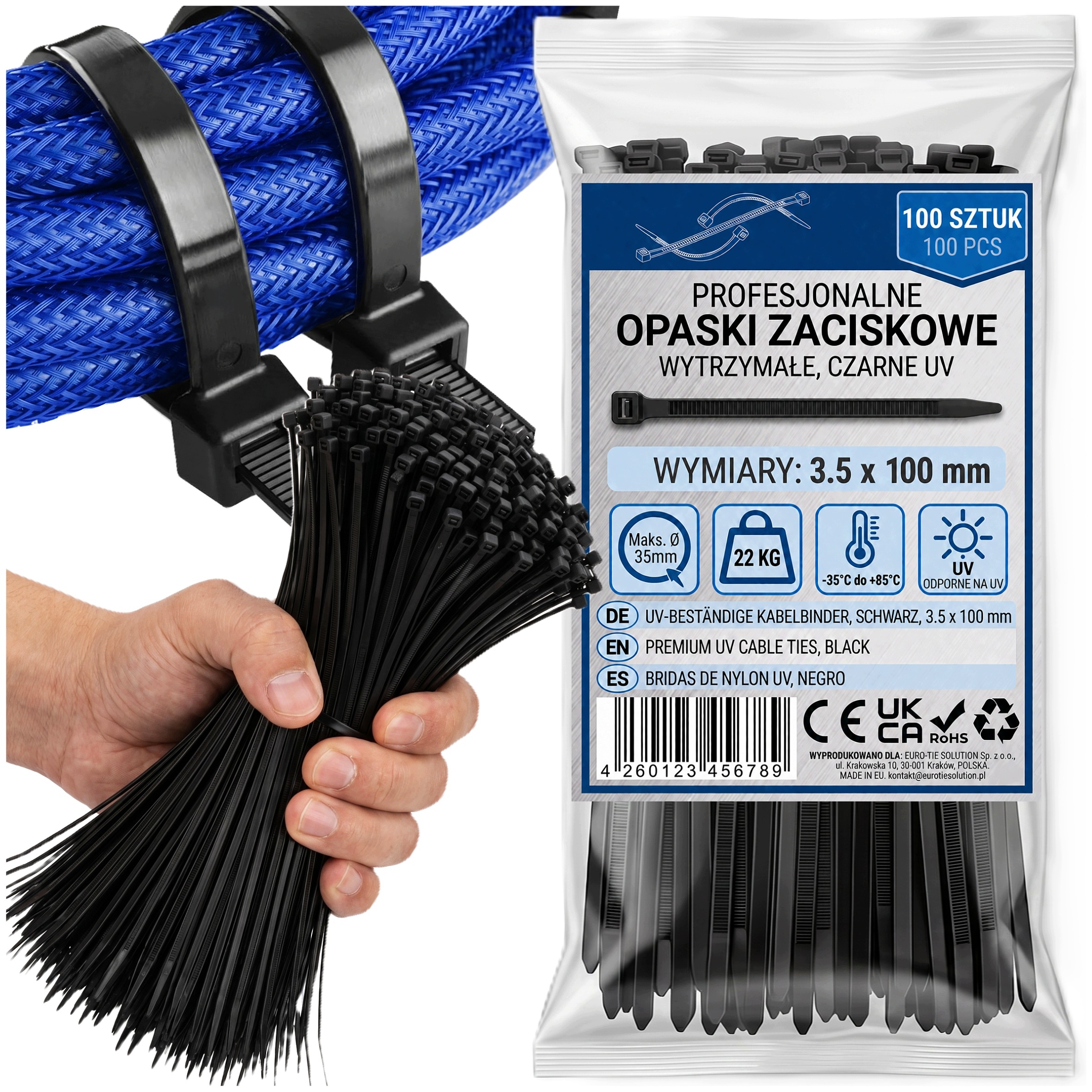 Opaski Zaciskowe Trytytki Kablowe Wytrzymałe Mocne Czarne Uv 3,5x100 100szt