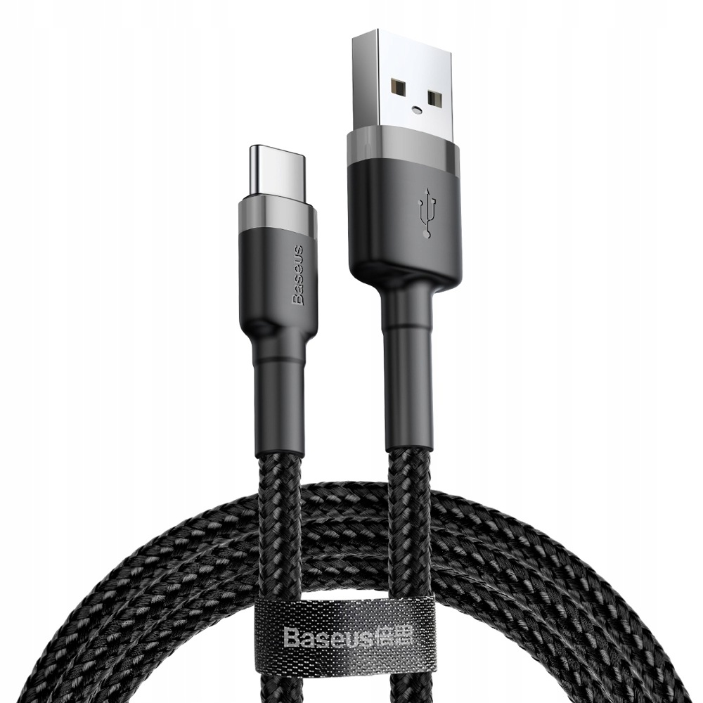 Wytrzymały elastyczny kabel przewód Usb Usb-c QC3.0 3A 1M czarno-szary