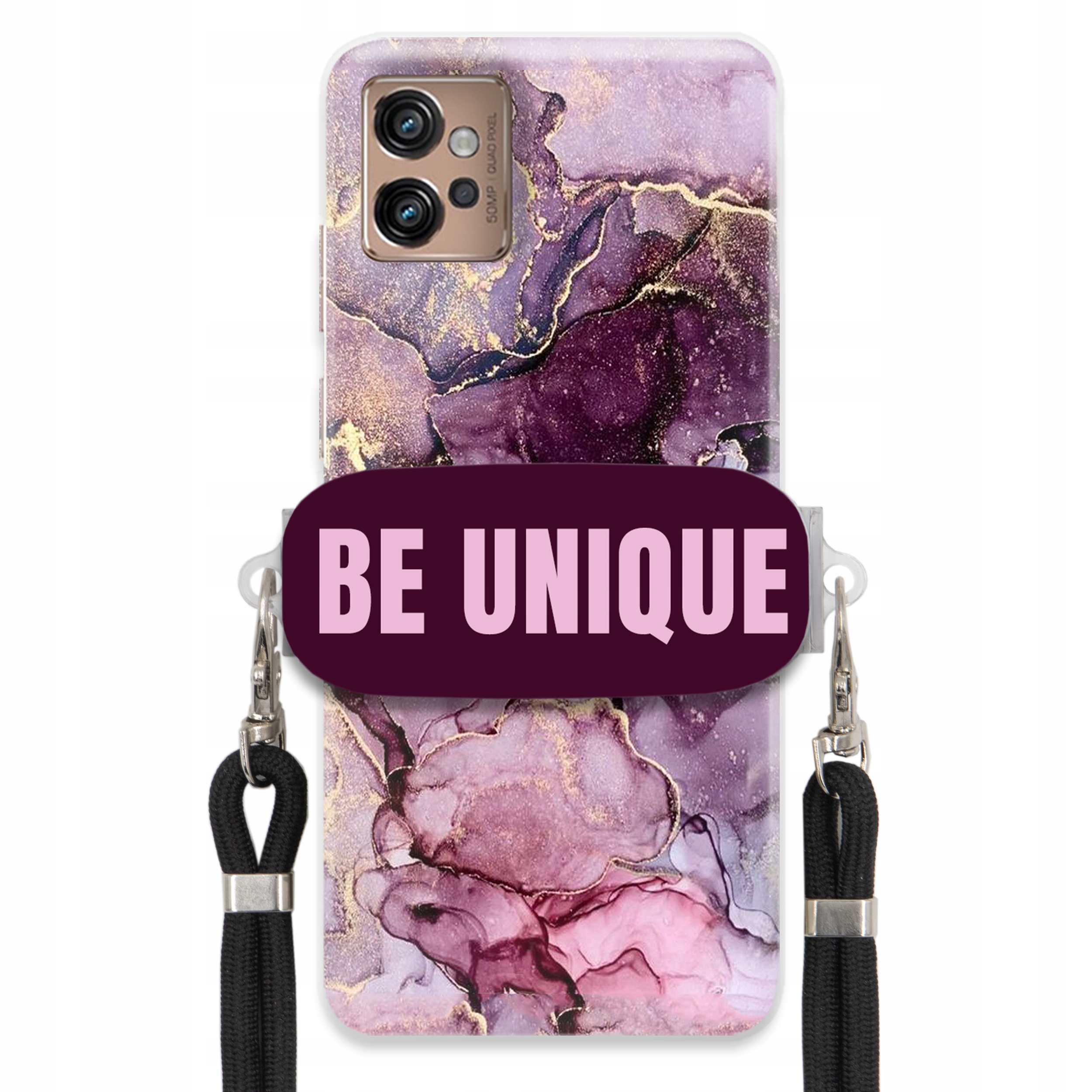 Pouzdro Premium pro Motorola G32 Case Uchywt Šňůra Černá Fialová Mramorová