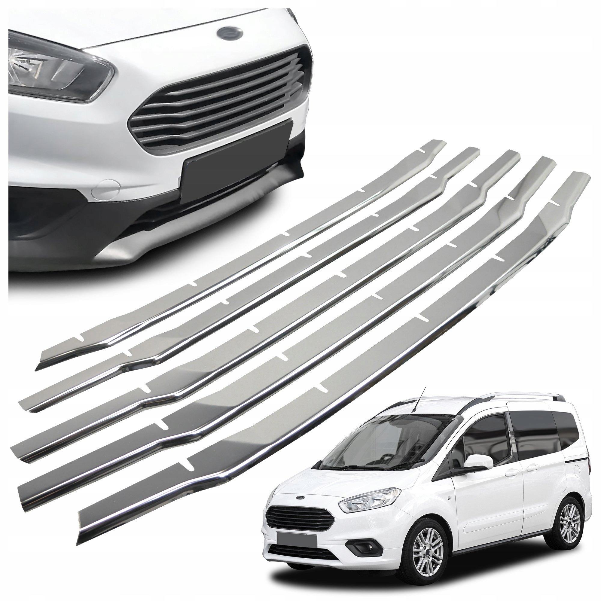 Lišty atrapy predného maskovača grilu pre Ford Tourneo Courier 2018-2023
