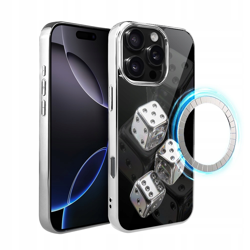 Etui iPhone 16 Pro Ibizu Elite Glass z MagSafe, Kości gry, srebrne