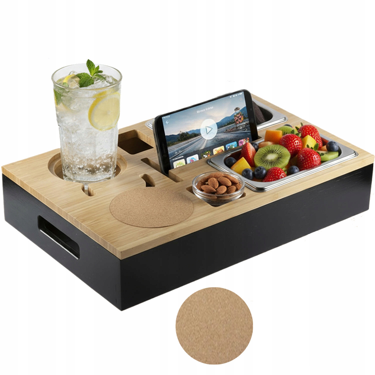 Podnos na pohovku Bedee Bambusový Barová Skříňka Kávový na pohovku Organizér na svačinu