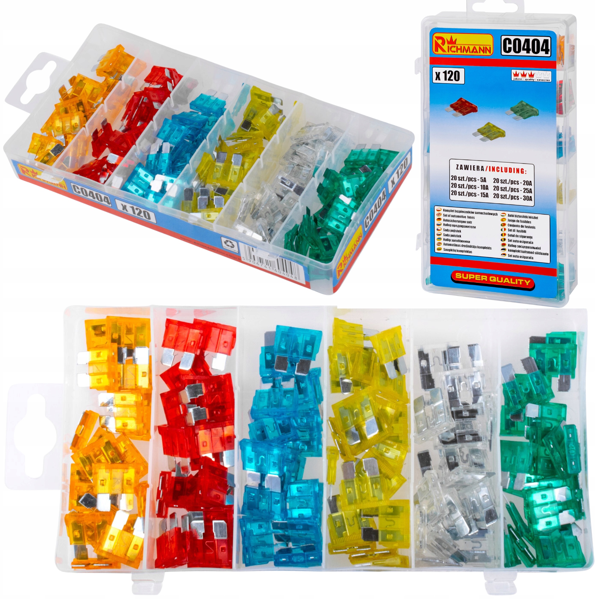 ZESTAW KOMPLET BEZPIECZNIKÓW SAMOCHODOWYCH STANDARD 120SZT RICHMANN C0404