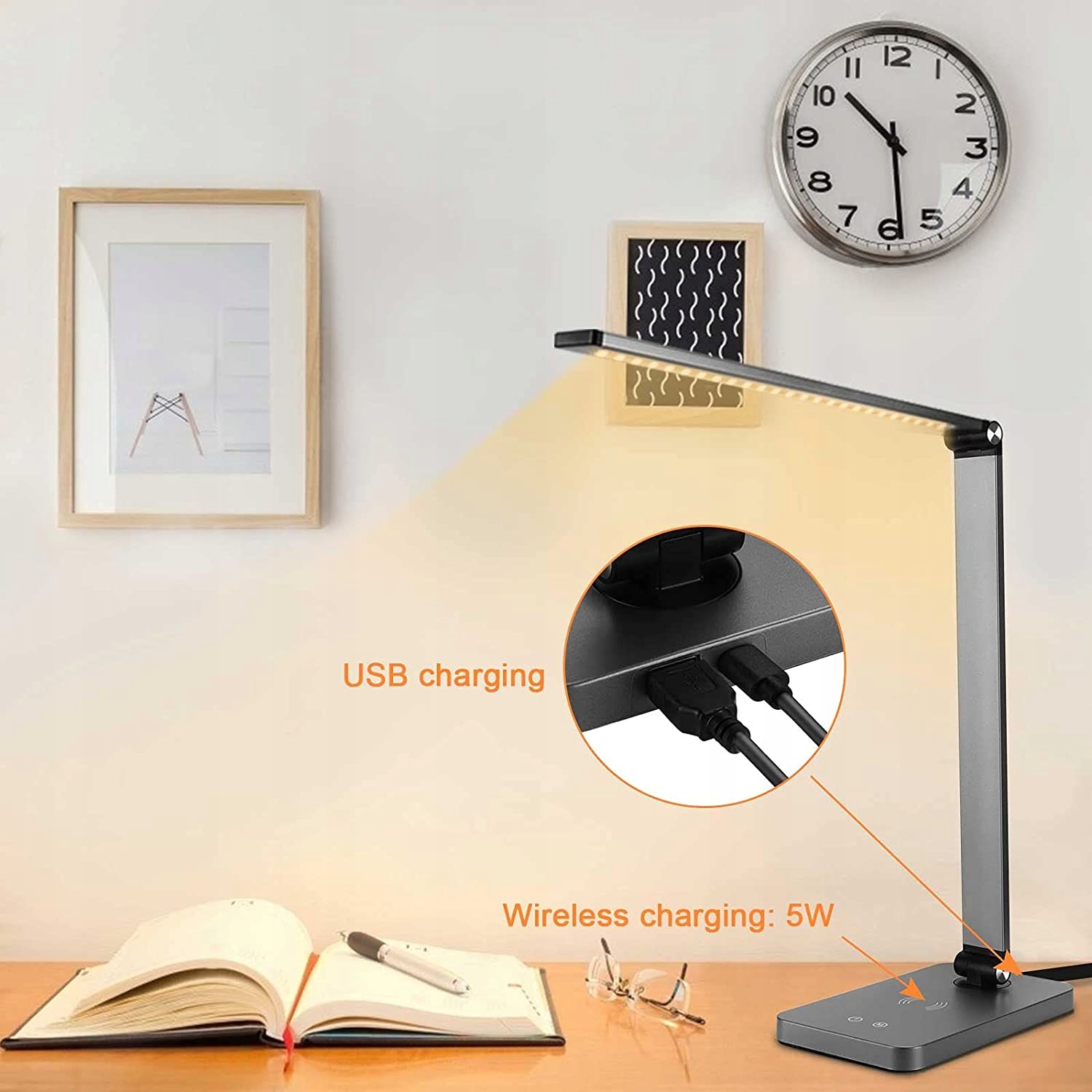 LAMPKA BIURKOWA LED USB BEZPRZEWODOWE ŁADOWANIE Marka inna