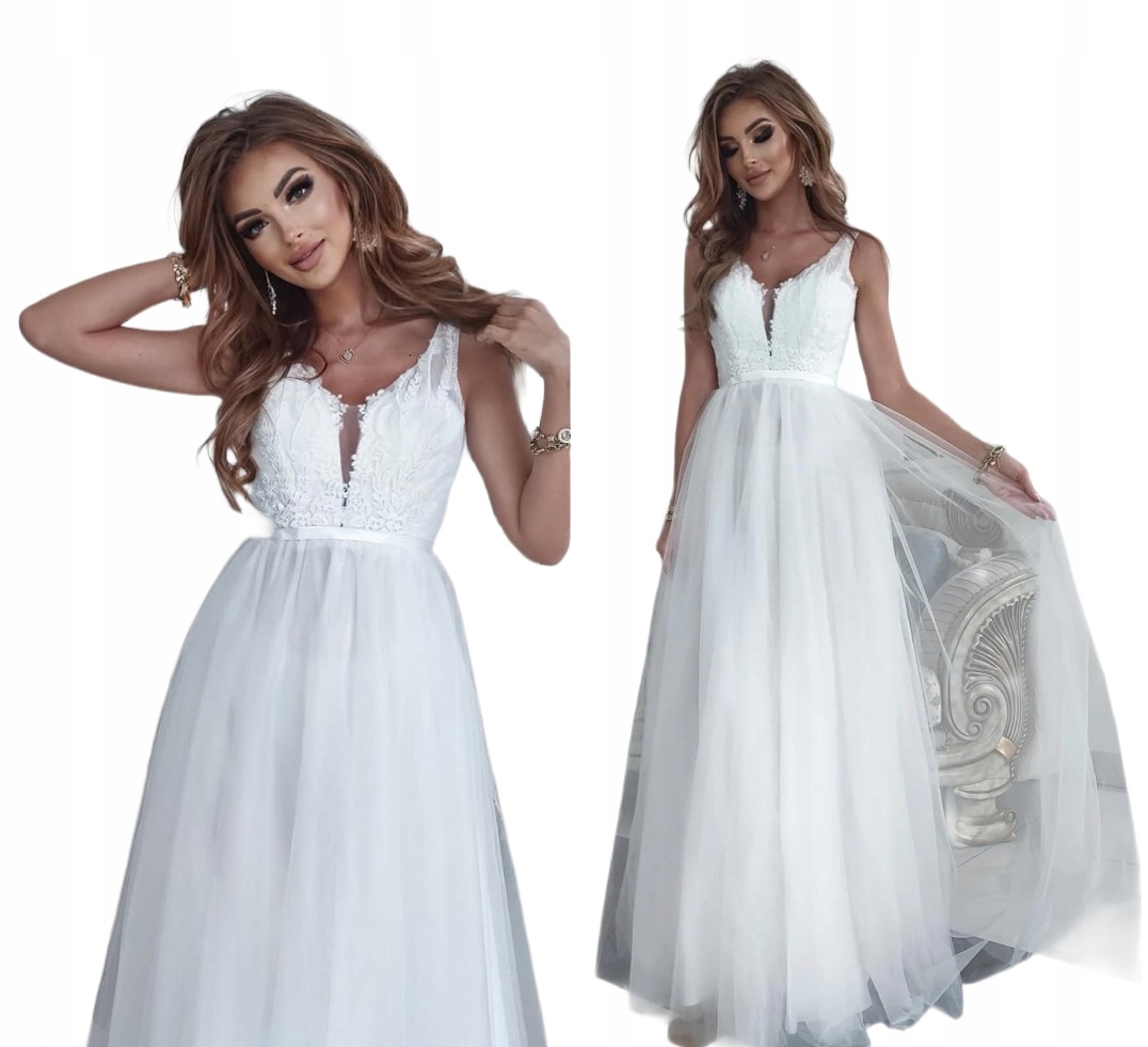 Greta Bílá Dlouhá Tylová Šaty Princezna s svatební Gipiurou 3XL